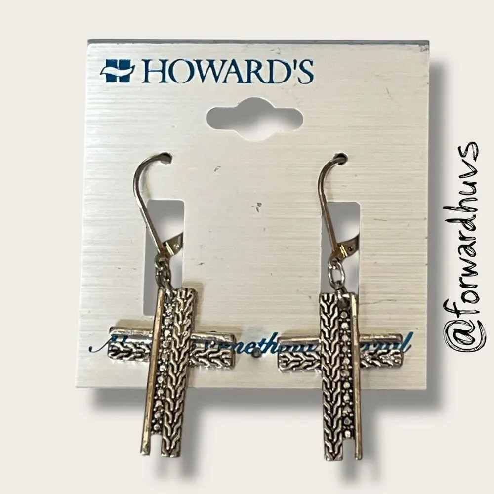 Bundle Sale 3 for $15 | Howard’s Silver Tone Cross Earrings – 1 3/4 Inches